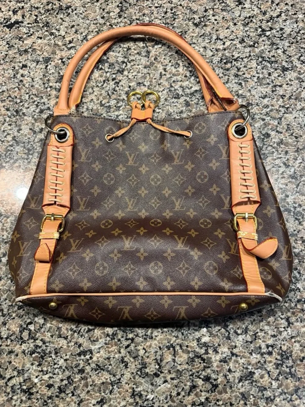 Louis Vuitton Monogram Canvas Shoulder Bag with Tan Trim